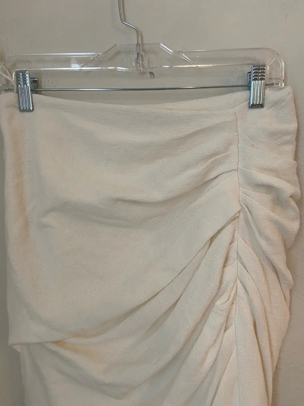 Jonathan Simkhai Hayden Ivory Ruched Midi Skirt Side Slit Size 6 - Picture 8 of 10
